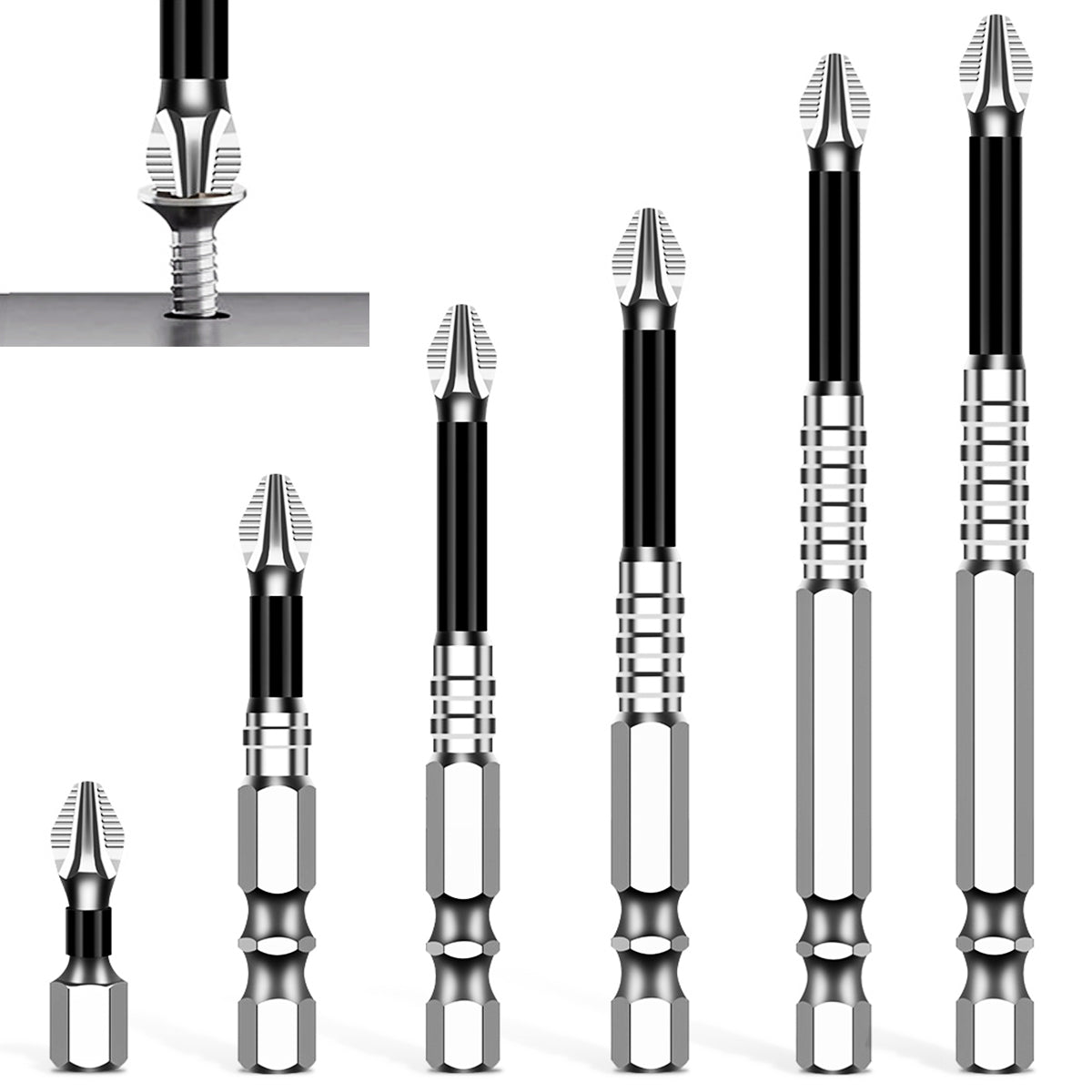 Serplex 6Pcs Screwdriver Bits 25-150mm Various Length Heavy Duty Alloy Steel Magnetic PH2 Head Universal 1/4 Hex Shank Screwdriver Bit for Electric Power Tools, Power Drill, Power Wrench Serplex 6Pcs Screwdriver Bits 25-150mm Various Length Heavy Duty Alloy Steel Magnetic PH2 Head Universal 1/4 Hex Shank Screwdriver Bit for Electric Power Tools, Power Drill, Power Wrench
